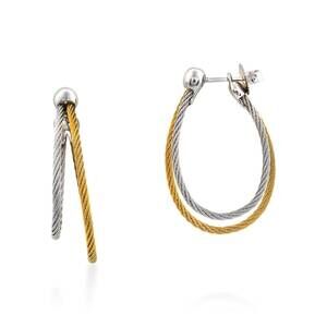 NEW DISC women's asymmetrical hoop earrings in grey and yellow